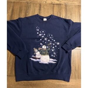 VTG JERZEES Crew Neck Snowman Holiday Winter Sweatshirt Women's Size M